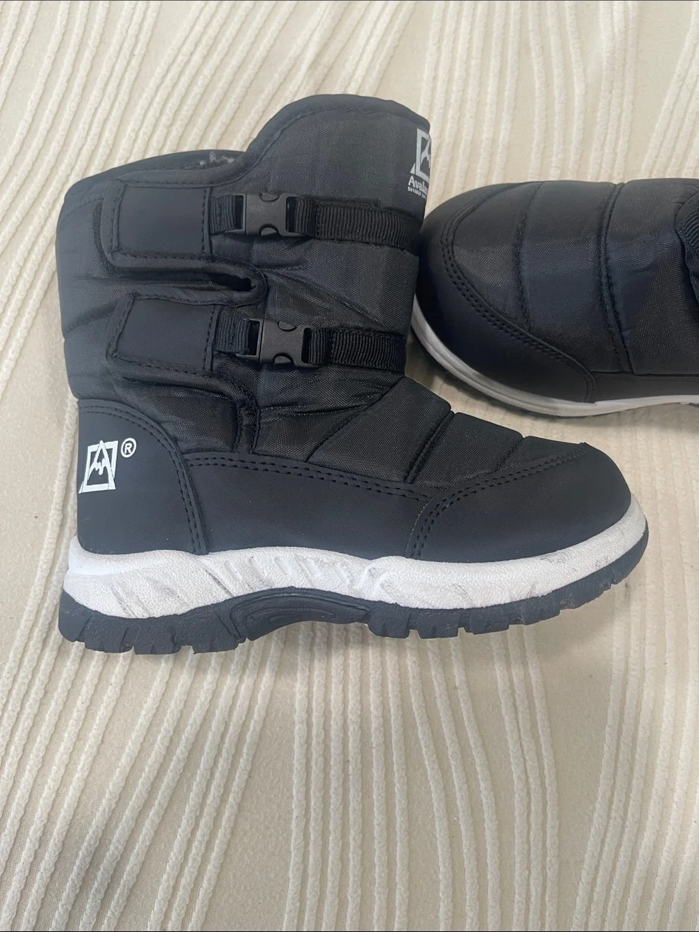 Avalanche Black Kids Snow Boots with White Trim